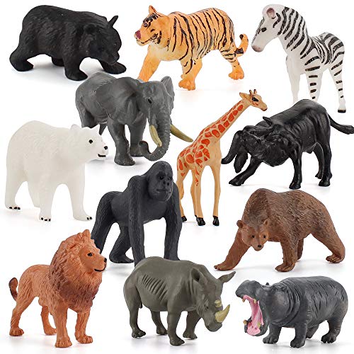 Fantarea 12 PCS Realistic Wild Life Jungle Animal Figures Model Lion Tiger Bear Elephant Desktop Ornament Collection Party Playset Favors Supplies Cake Toppers Toys for 5 6 7 8 Years Boys Girls