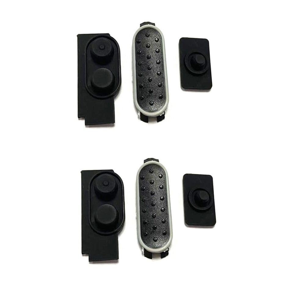 Image showing two sets of black rubber PTT buttons and associated components.