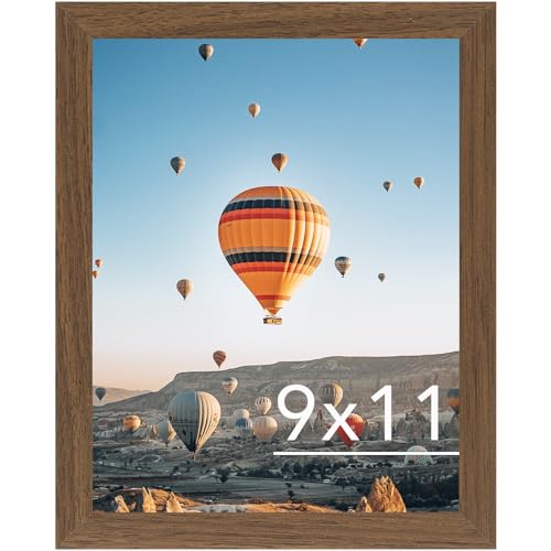Image of JCJMY 9x11 Picture Frame Brown for Wall Hanging or Tabletop, Wall Mounting Horizontally or Vertically, 9 x 11 Wall Gallery Poster Photo Frame with Shatter Resistant Plexiglass, Brown