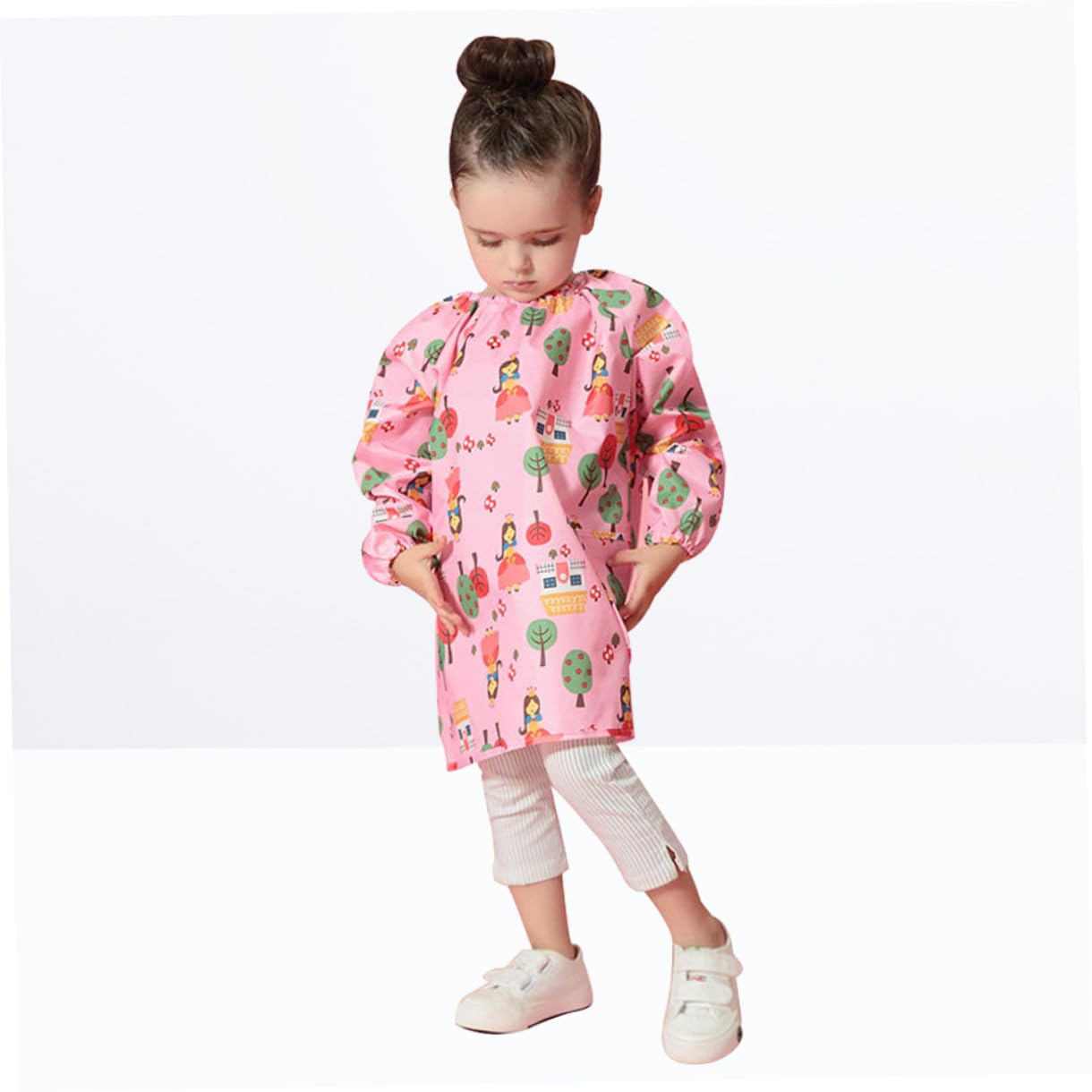 ERINGOGO Grembiule per Bambini in Poliestere Rosa Maniche Lunghe, Facile da Pulire e Riutilizzabile, per Pittura e Attività Artistiche, Taglia S