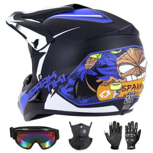 DOT Approved Kid Helmet Youth Dirt Bike Motocross Helmets Off-Road Motorcycle Helmets Mountain Bike ATV BMX MX Helmet(Goggles Gloves Face Mask) 4PCS Set（Blue S） by TIANDU - Image 2