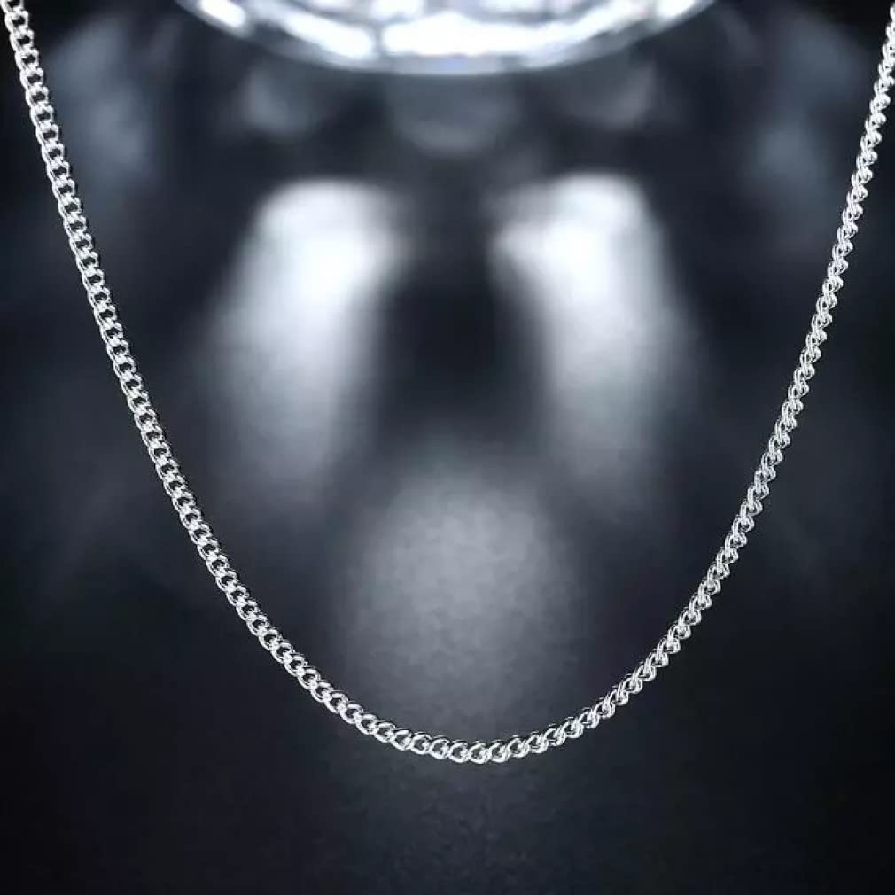 Cadena Lateral de 0.079 in para Mujer, Plata de Ley 925, 16.0 in, 18.0 in, 20.0 in, 22.0 in, 24.0 in, Collares de Abalorios Cortos y Largos