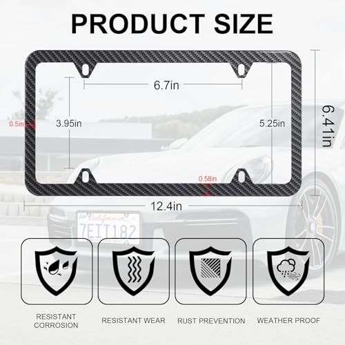 image for LivTee Carbon Fiber License Plate Frames, 4 Holes Stainless Steel Lice