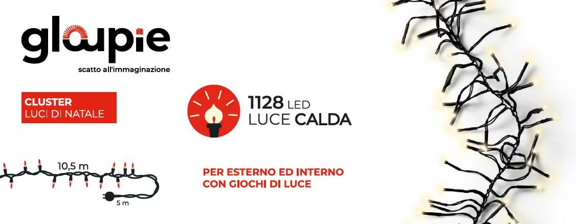 Luci di Natale Luci Di Natale Cluster da 15,5 MT con 1128 led bianco Caldo,Cavo Verde con Timer e Memoria, 8 Effetti di Luce, Impermeabili IP44