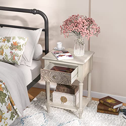 Sunbury Small Side Table W Drawer, 18" Vintage Wood Side Table, Mdf Living Room End Table Wood Accent Table, Bed Side Table Nightstand #TOP1