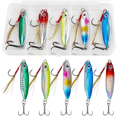 Saltwater Jig Fishing Lures - Stripe Bass Jigs, Metal Lead Spoon Jigging Baits with Sharp Hooks for Tuna Salmon Grouper Sea, 7G