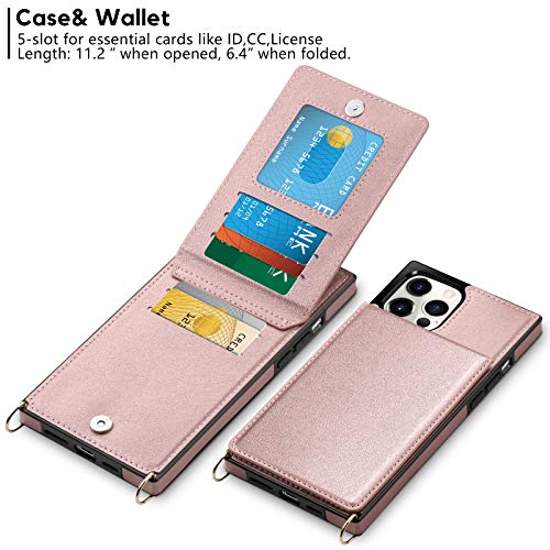 Vofolen for iPhone 12 Pro Max Case Wallet with Card Holder RFID Blocking Crossbody Adjustable Strap Magnetic Clasp Shockproof PU Leather Flip Cover for iPhone 12 Pro Max Phone Case for Women-Rose Gold by Vofolen - Image 2