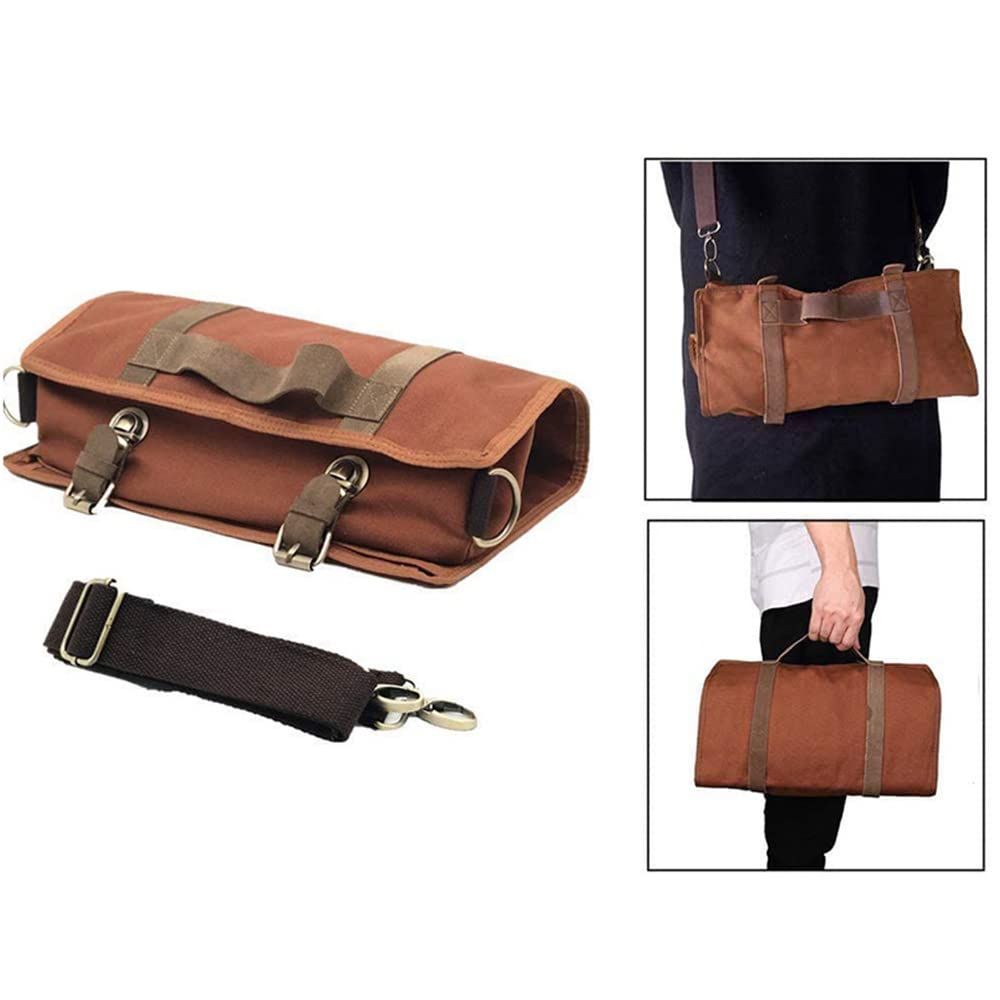 Borsa da barista da viaggio con tracolla, portatile, set di articoli da barista, borsa arrotolabile, per viaggi, campeggio, picnic, feste, cocktail (borsa vuota) (marrone)