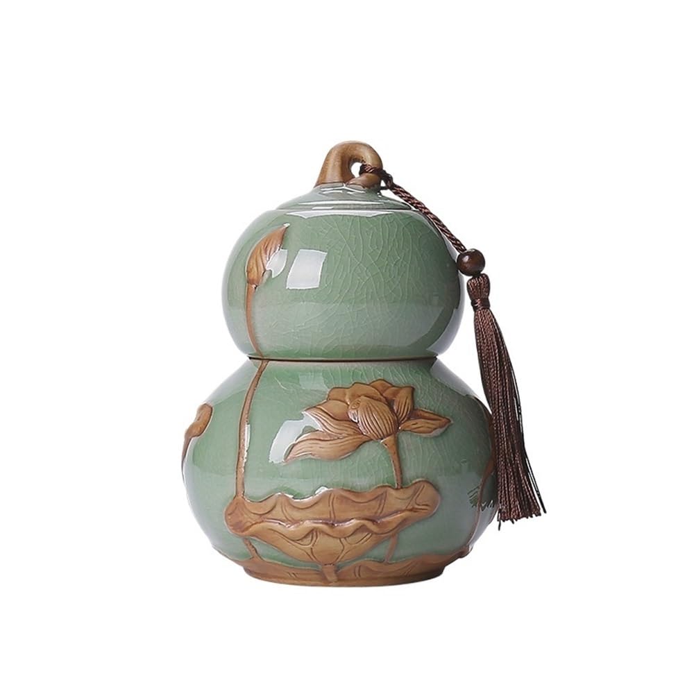 HLHLOP777 Kitchen Storage Jar Gourd Tea Caddy With Airtight Lid And Carrying Handle Ceramic Loose Storage Tin For Coffee Sugar, Nuts, Herb, Spice ﻿ Leaf Tea Jar(Green,Large)