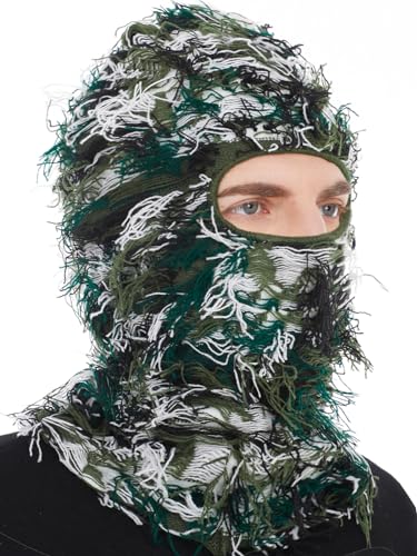 ROXUN Distressed Ski Mask Balaclava, Yeat Shiesty Fluffy Knitted Full Face Mask for Men/Women Green Mixed