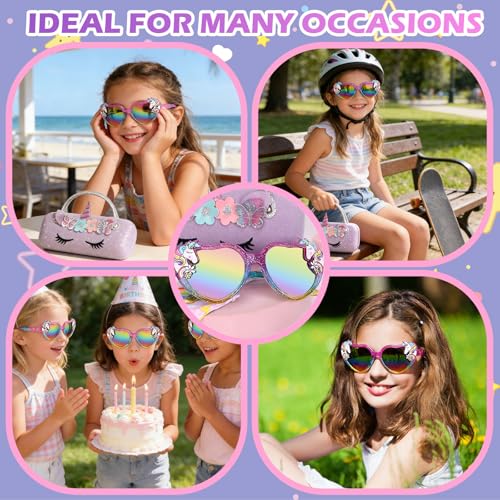 Image of Kids Sunglasses Girls Unicorn Heart Eyeglasses UV Protection Toddler Sunglasses with Sunglass Case for Party Beach