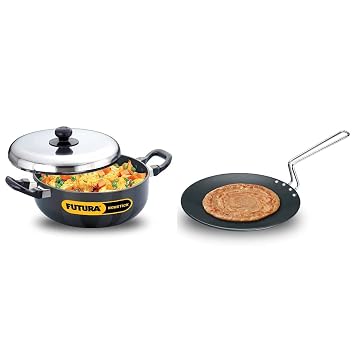 Hawkins Futura Nonstick All-Purpose Pan with Stainless Steel Lid, Capacity 3 Litre, 22 cm, 3.25 mm (Q78) & Aluminium Futura Hard Anodised Tava, 26 cm, 4.88 mm