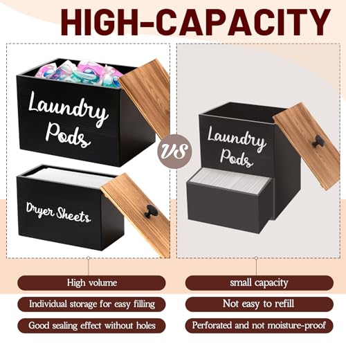 Dandat 3 Pcs Dryer Sheet Holder Laundry Pod Holder Scent Booster Container Set with Scoop Rustic Wood Dryer Sheet Container Laundry Beads Dispenser for Storage(Black) - Image 4