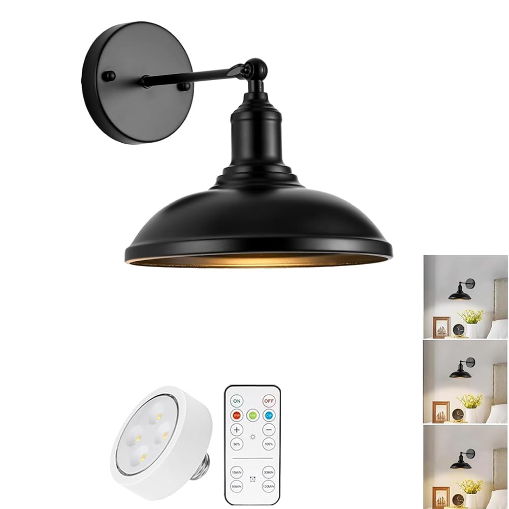 AoLa Vintage bezprzewodowa lampa ścienna do wnętrz Regulowane ramię obrotowe Kinkiet bez podłączenia do prądu LED z funkcją ściemniania, pilotem i timerem Lampa ścienna do czytania,1 Stück