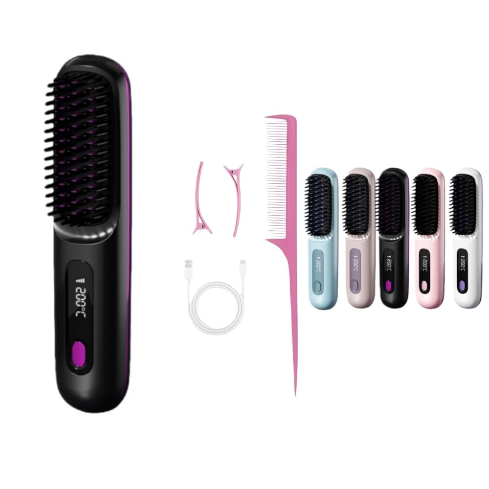 Seykia Brosse à Lisser, 3 réglages de température,Rechargeable USB, avec Écran LED,On peut l'emporter partout avec soi, pour les voyages