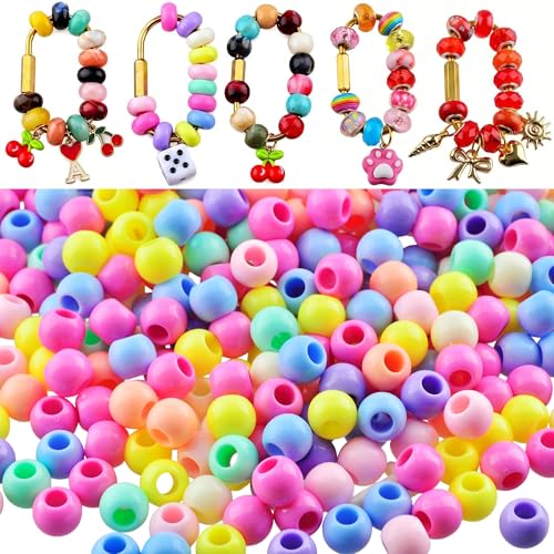 Bag Charm Beads 240Pcs Acrylic Large Hole Beads for Bag Charms Keychains Jewelry Making Hair Bead for Braids 12 mm Wide Big Hole Bead for Carabiner (Hole 5.5mm) by KJML DIY - Used condition - US$8.45