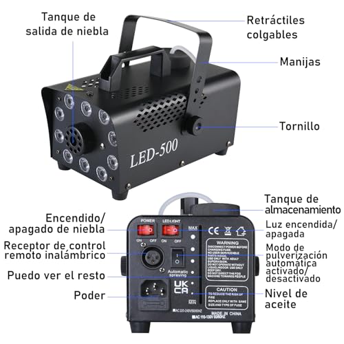 Máquina de humo portátil de 500W con efectos de luces RGB 5
