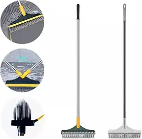 Henniu Escova de Limpeza de Piso e Chão 2 em 1, Com Rodo de Janela 120º Graus Rotativa Cabo Longo Escova de Limpeza de Canto para Limpar Cozinha Banheiro Azulejo Vidro Vassoura Mágica Giratória