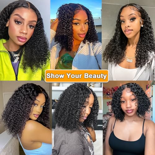 Image of V Part Wig Human Hair Kinky Curly Natural Black 22 Inch | Curly Human Hair Wig Upgrade U Part Human Hair Wigs for Black Women Glueless Wig Wear and Go 180 Density