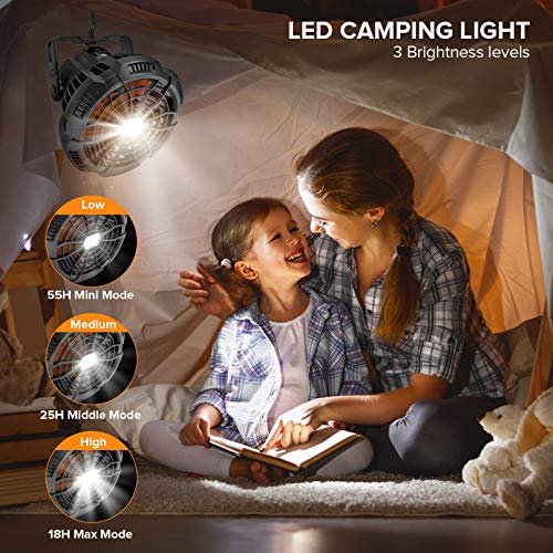 Piwijoy Camping Fan With Led Lantern, Portable Ceiling Fan For Tent With Remote Control, Power Bank, Battery Operated Usb Rechargeable Fan,180°Head Rotation Small Fan For Office, Fishing, Car #TOP2