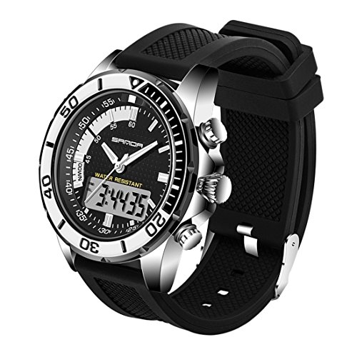 Montre LED LULI homme avec double mouvement quartz numérique et bracelet silicone