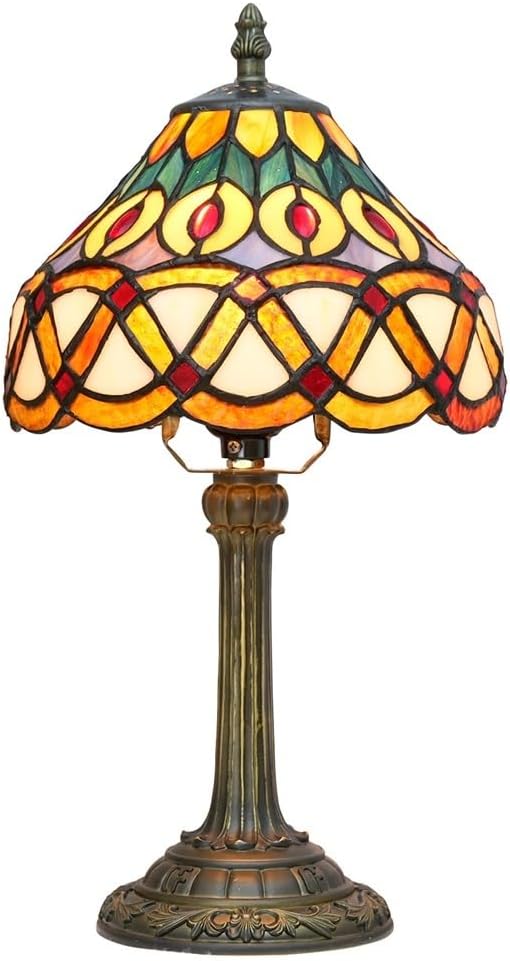 Tiffany Style Lamp 8 Inch Stained Glass Table Lamps Yellow Peacock Vintage Art Deco Reading Small Desk Light for Bedside Bedroom Living Room Office