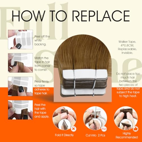 Image of Full Shine Tape In Hair Extensions Human Hair, Chestnut Blonde 20 Inch