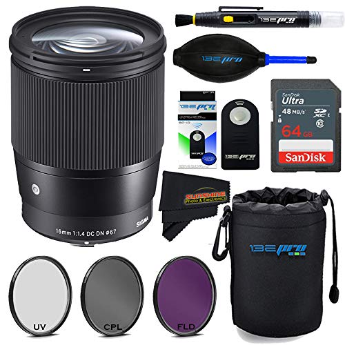 Sigma 16mm f1.4 DC DN Contemporary Lens for Sony E with Sunshine Deluxe Bundle
