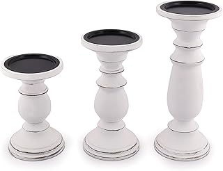 Samhita Set of 3 Wood Candle Holders – Hand Carved Decorative Candle Hol...