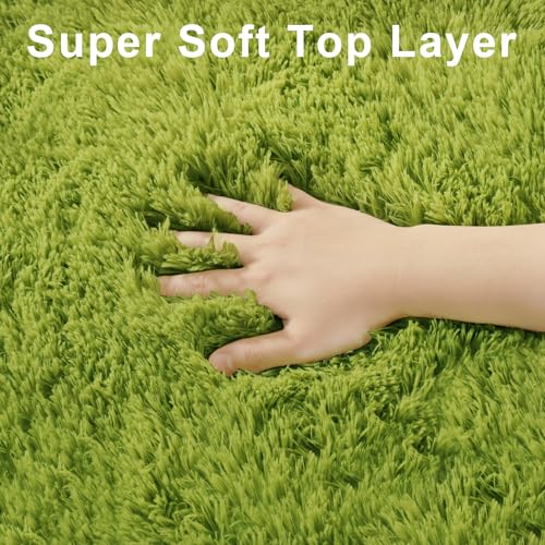 Green Rug for Bedroom, 5x7 Fluffy Area Rugs for Kids Playroom, Furry Carpet for Nursery Room, Shaggy Rug for Teen Living Room, Thick Fuzzy Plush Rug for Dorm, Cute Room Decor for Baby