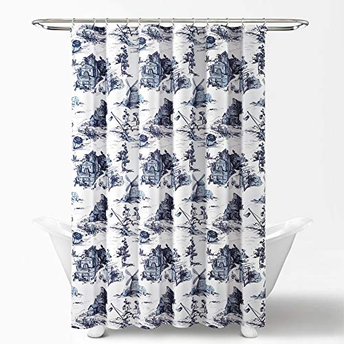 Rideau de douche en toile imperméable rideau salle de bain blanc bleu 183x183