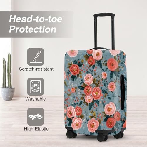 Image of Coral Blossom Print Luggage Protector, Washable Suitcase Cover Allover Pink Orange Flowers Anti-scratch for 28 inch,30 inchBag
