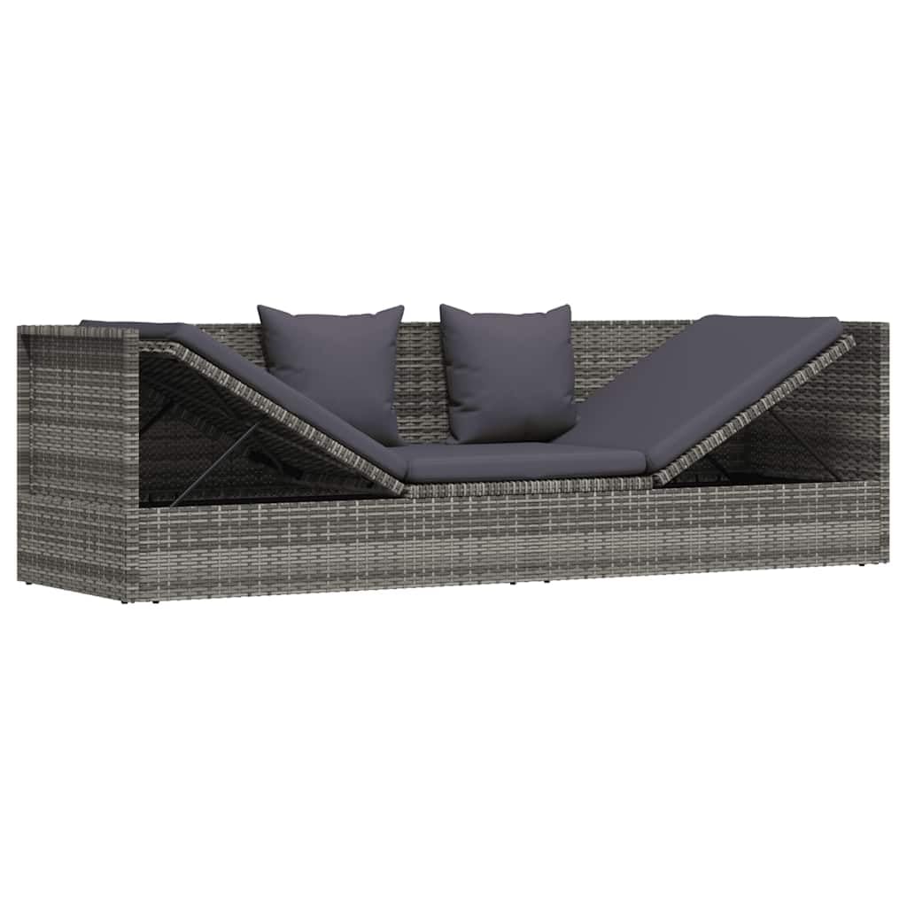 vidaXL Garten-Sofabett mit Kissen Gartensofa Gartenmöbel Gartenliege Loungebett Sofa Garten Schlafsofa Sofa Poly Rattan 200x60cm Grau