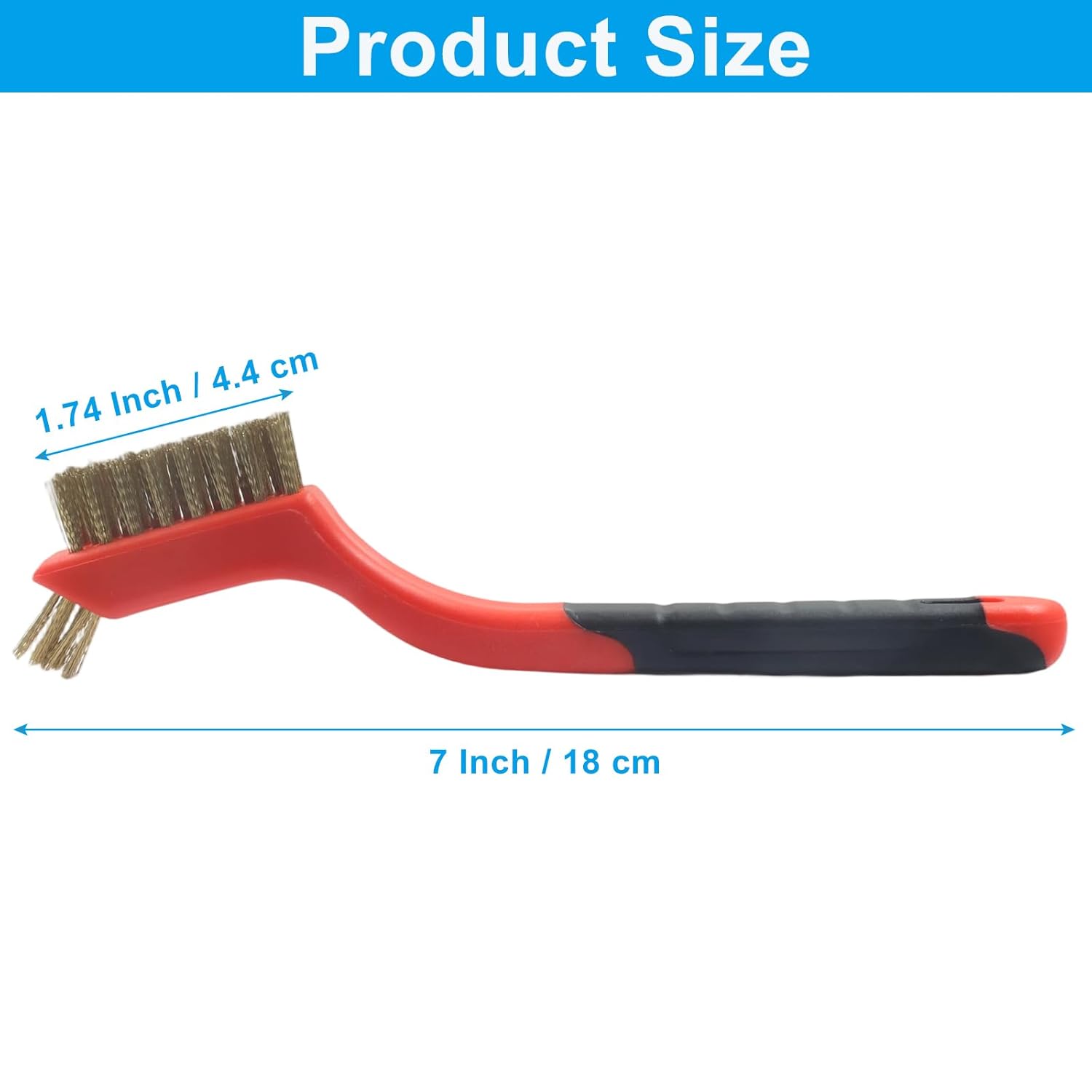 3 Pcs Copper Wire Brush Set with Curved Handle for Effective Rust Removal, Paint Cleaning and Debris Scrubbing, Small Brush Head for Tight Spaces and Delicate Surfaces (Red)