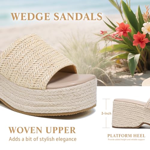 Image of Women's Espadrilles Platform Sandals Wedges Slides Open Toe Slip on Shoes for women Summer Comfortable Woven Casual Beach Shoes