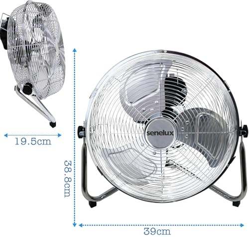 Senelux Floor Fan - Chrome Gym Fan - Electric Portable Cooling Fan for Home/Gym/Office Use - 3 Speed Settings with Tilting Feature - High Velocity Cold Air Circulator - Image 3