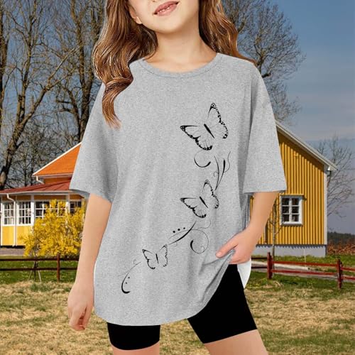 Teen Girls Shirts Trendy Crew Neck Short Sleeve Solid Color T-Shirt Summer Oversized Tops Loose Fit Casual4