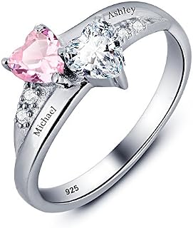 Ashleymade Personalized Engagement Promise Rings for Women Free Engraving Name Rings with 2