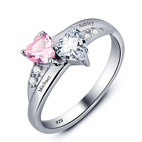 Bague de Promesse Personnalisé Argent 925 Bagues de Mère avec Nom et Pierres de Naissance Simulées Gravées Bagues pour Femmes pour Noël (style 1, 54 (17.2))