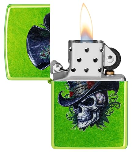 Image of Zippo Lurid Skull Top Hat - Color Image Design, Classic Matte Finish, Pocket Fuel Refillable Windproof Lighter, BIS Certified