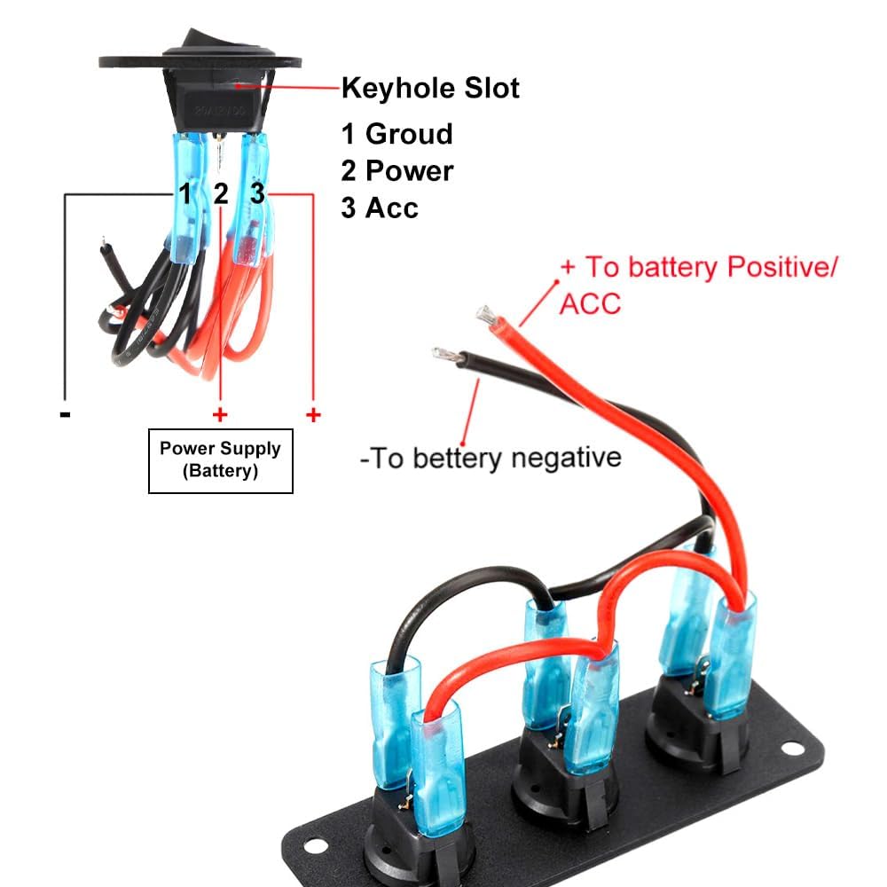 RUNCCI-YUN 3-pasmowy panel przełącznika kołyskowego,Czerwony panel przełącznika LED 12-24V,SPST Okrągły przełącznik samochodowy do samochodu, karawana, ciężarówka, łódź