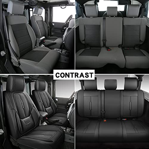 Ns Yolo Faux Leather Custom Car Seat Covers Fit For 07-22 Jeep Wrangler Jk/Jl 2/4 Doors 4Xe Sahara Unlimited Sport Snuggly Gladiator (07-22 Full Set, Black (4 Door)) #TOP5