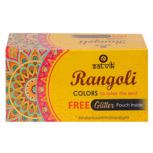 Satvik 10 Shades Of Rangoli Colors More Quantity Easy To Store Glitter Rangoli Colours Kit (No Gulal) Festival/Festive Multi Colors Powder Art Crafts Painting, Diwali Housewarming Return Gifts Items #TOP7
