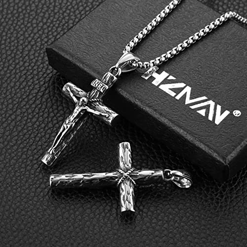 HZMAN Stainless Steel Jesus Crucifix Cross Necklace Religious INRI Cross Pendant for Men Women with 24" Chain Jewelry Gift4