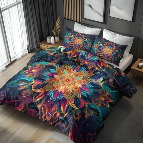 FJWXCBD Boho Mandala, Ensemble couette très grand lit 3 pièces, Décor chambre hippie