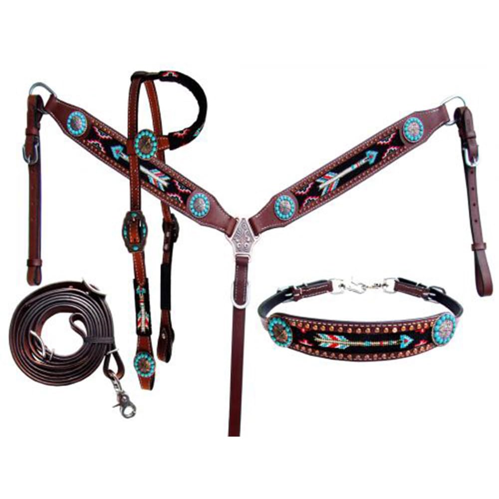 Showman 4 Stück Perlen Pfeil Halfter, Brust Halsband, Zügel & widerristpolster Gurt Set. New Pferd Tack
