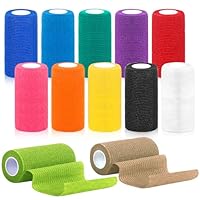 CIOXSOIO 12 Rollen Selbstklebender Verband 10cm x 4,5m, Haftbandage Selbstklebend, Vliesstoff Selbsthaftende Bandage, Elastischer Binden Verband für Stretch Sportler, Handgelenk, Knöchel, Pet