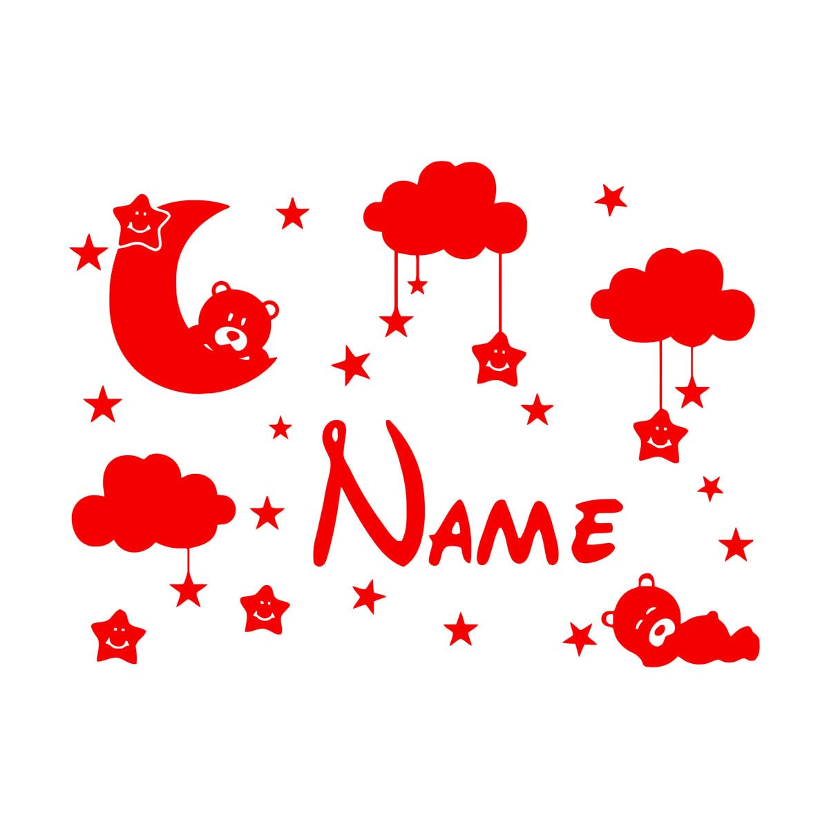 Vinyl Art Sticker Cute Bear with Moon Children's Moon and Stars 36x48.9cm It Won't Fall Off Small red