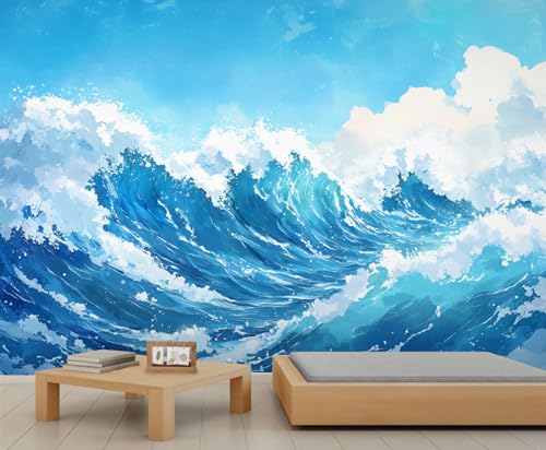 GIVLWF Wallpaper - Nautical Mural & Home Decor, Blue Ocean Bedroom Wallpaper, Ocean Wave Painting Wall Paper for Living Room, Large Mural, Not Self Adhesive - Image 4