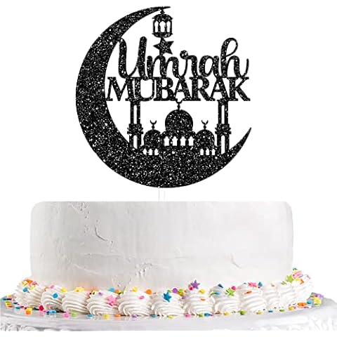 Talorine Umrah Mubarak Cake Topper, Ramadan Kareem Cake Decor, Islamic Muslim Eid Festival Wedding Party Decorations Supplies (Black) Cover